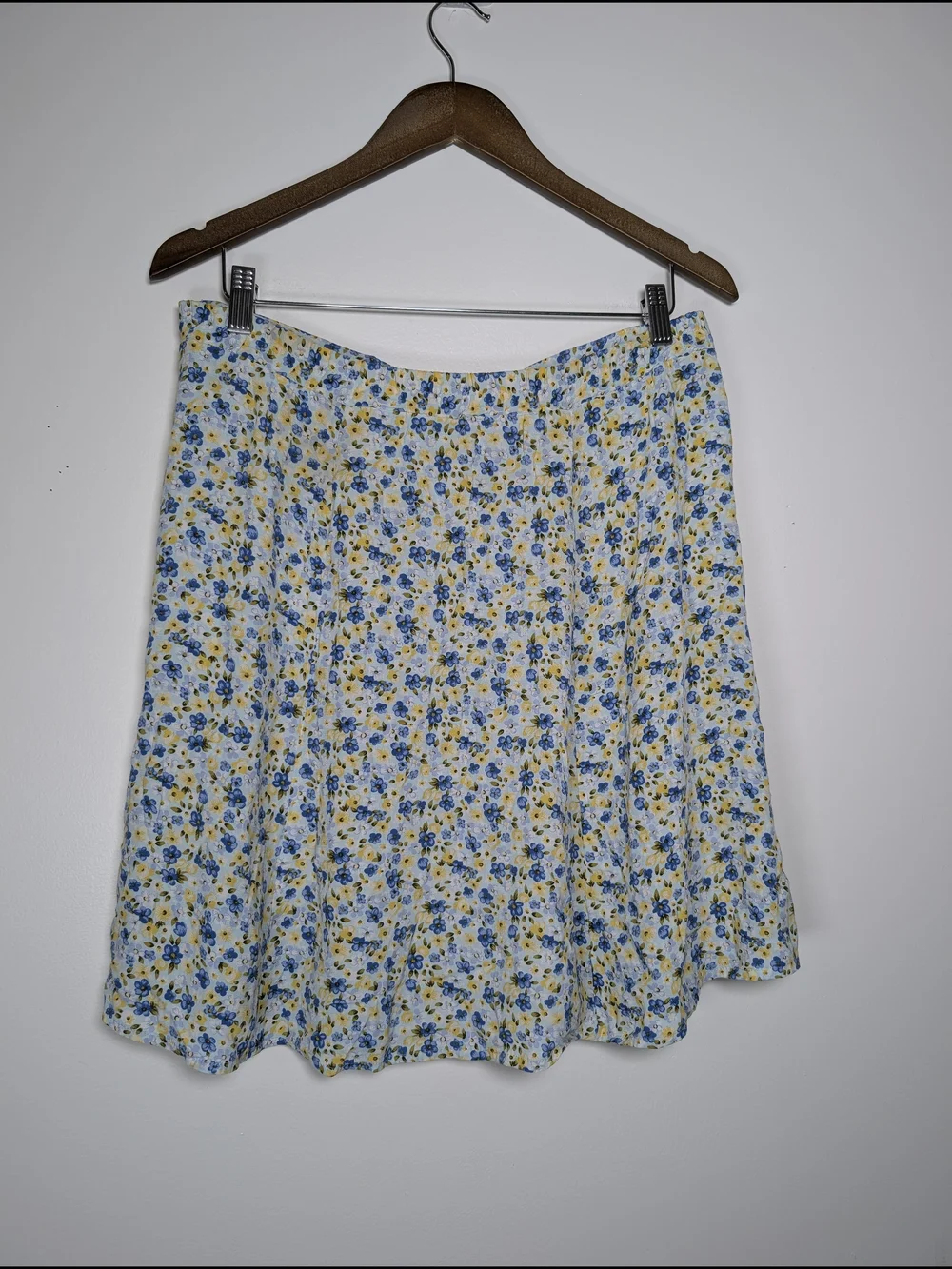 Vintage Clio Blue Floral Rayon Mini Skirt Cottagecore Ditsy Print M Feminine 90s